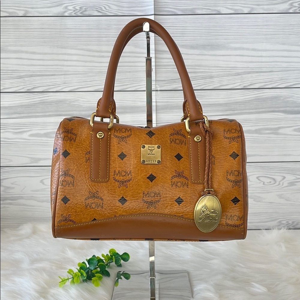 MCM Visetos Lion Boston Bag